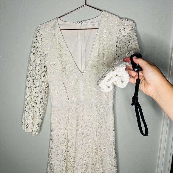 Jonathan Simkhai White Puff Sleeve V-Neck Intricate Lace Midi Dress Size 2 - Picture 10 of 16